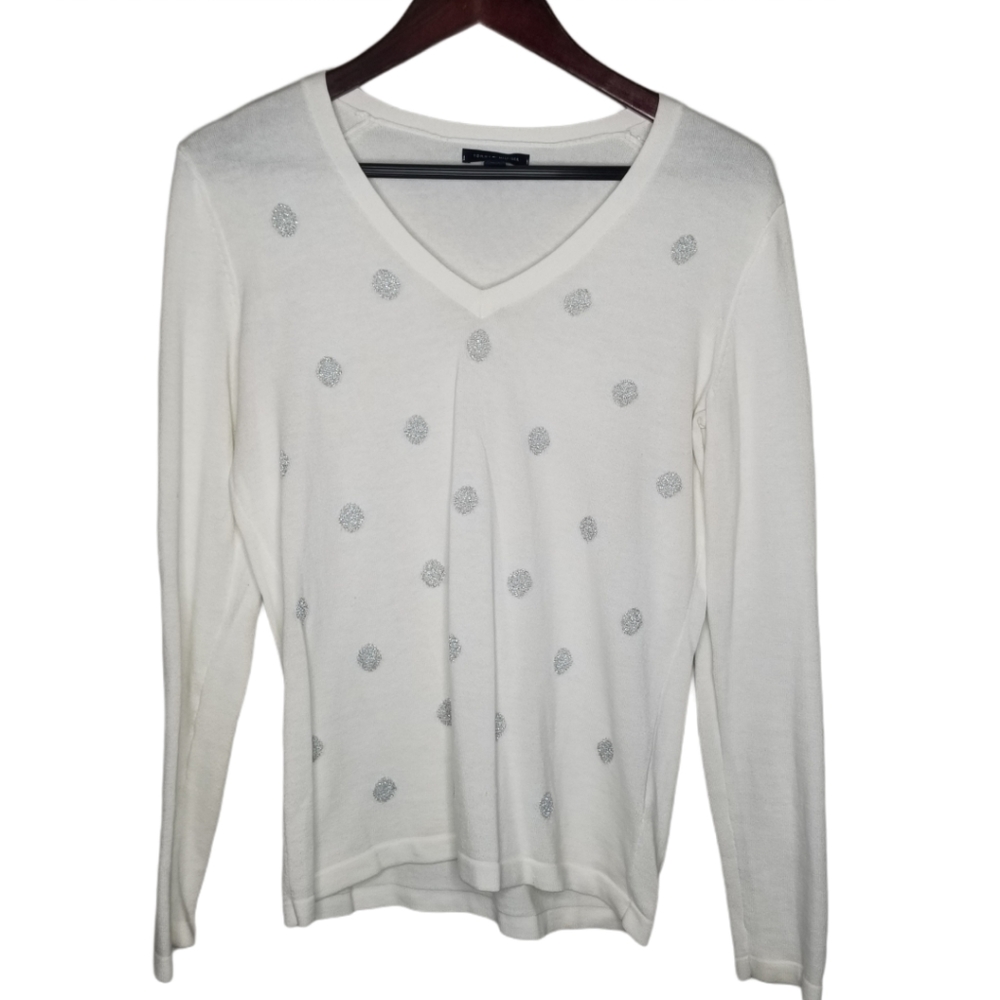 Tommy Hilfiger Cream and Silver Polka Dot Sweater